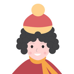 Vector illustration of a girl wearing a winter hat and scarf.