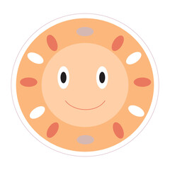 Vector of a smiling sun with friendly, cartoon features.