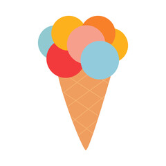 Vector of a multi-scoop ice cream cone with bright colors.