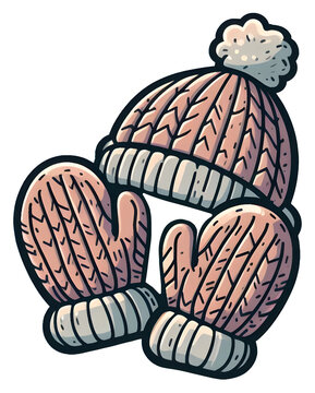 recommend clip art: Knitted mittens and hat winter accessories PNG clipart illustration