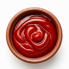 Tomato Ketchup in Bowl: A close-up shot of a bowl filled with rich, red tomato ketchup, the swirling texture of the condiment creates a visually appealing and appetizing image. Generative Al