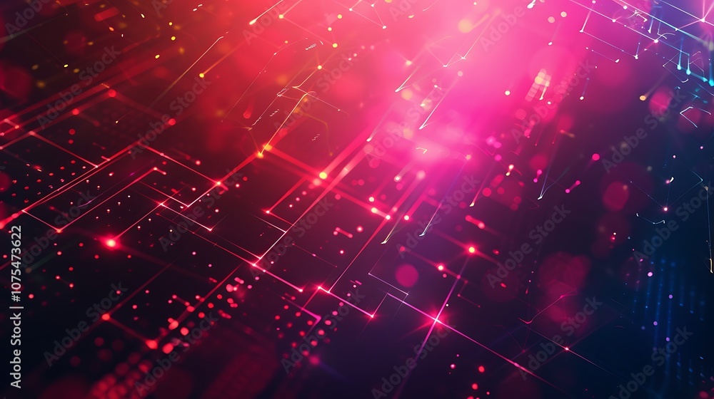 Wall mural abstract technology background with glowing lines and dots
