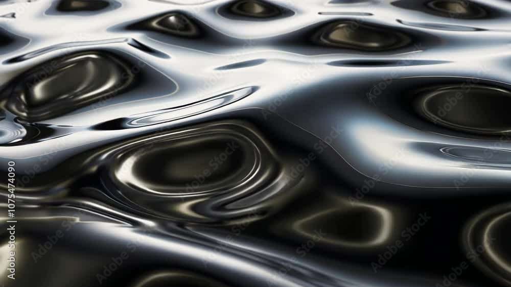 Poster silver swish over black, smooth waters; a topographical realism and abstraction-creation blend on a 