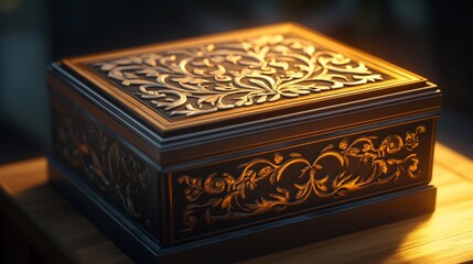 Ornate Wooden Box with Intricate Floral Carvings