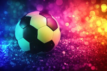 Naklejka premium Close-Up of a Soccer Ball on a Glittery, Multicolored Background