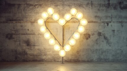 Heart-Shaped Light Installation Against Rustic Concrete Wall