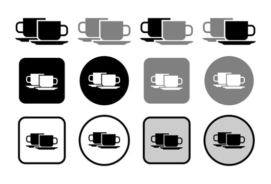 Tea cup vector icon on white background. Tea cup set.  