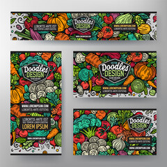 Cartoon vector doodle set of Vegetables corporate identity templates. Colorful funny banners, id cards, flayer 