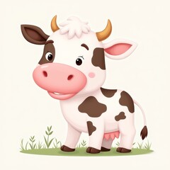 Cute Cartoon Cow Illustration on a Farm