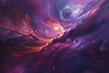 Glowing Nebula and Stars in Space