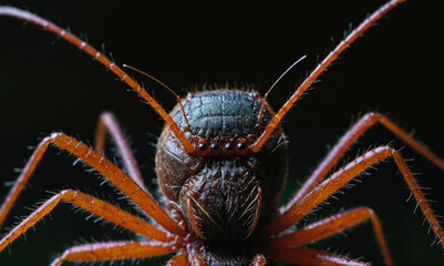 Obraz premium A close-up of a spider's head with large, hairy legs