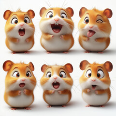 Fototapeta premium Adorable cartoon-style hamsters showcasing a variety of cheerful expressions in a fun grid layout