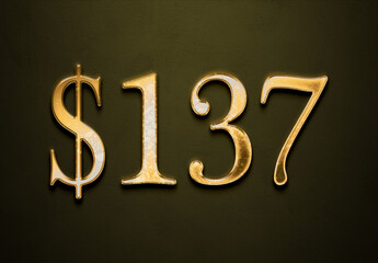 Old gold effect of 137 dollars with 3D glossy style Mockup.