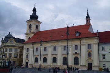 Fototapeta premium Holy Trinity Roman Catholic Church in Sibiu, Transylvania, Romania