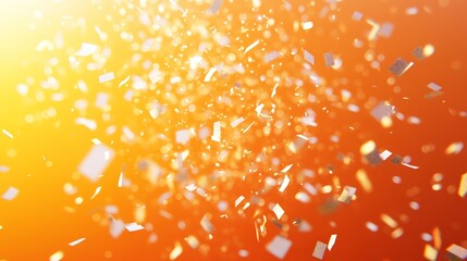 White Confetti Falling on Orange Background for Festive Celebration