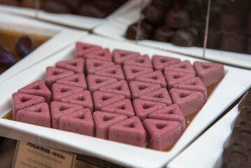 A tempting assortment of gourmet chocolates on a decorative plate