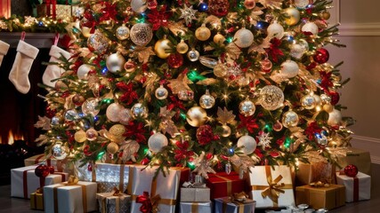 Naklejka premium Christmas holiday market with colorful decorations and gifts