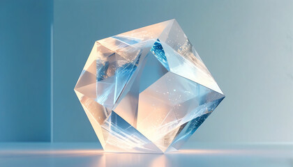 translucent 3D geometric decor, glass material, holographic style,  delicate sculpture