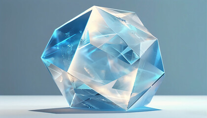 translucent 3D geometric decor, glass material, holographic style,  delicate sculpture