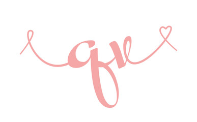 QV initial wedding monogram calligraphy vector illustration. Hand drawn lettering q and v love logo design for valentines day poster, greeting card