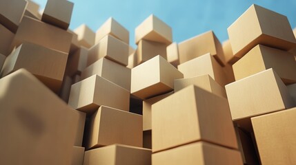 Towering Stack of Cardboard Boxes Ready for Shipping