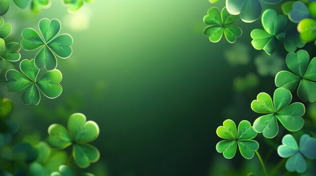 St. Patrick's Day Theme with Clover Leaves in Sunlit Field Creating a Green Lush Background