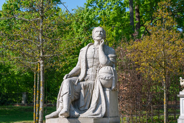 Sculptures in the gardens of Wilanow Palace. Historical Monuments. Warsaw