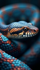 Fototapeta premium Close-up of a vibrant and colorful snake with intricate scales and striking patterns