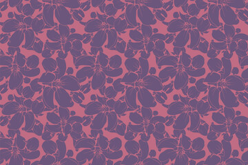 Hand drawn floral pattern vector design. Flower drawing simple ornament.