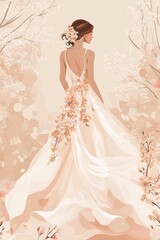 Fototapeta premium Woman in artistic flower petal dress, surrounded by floral elements