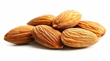 A Handful of Fresh Almonds Isolated on a Clean White Background for Culinary and Health-Focused Imagery Use