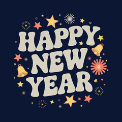 Retro Groovy Happy New Year T-shirt Design, Typography Graphic