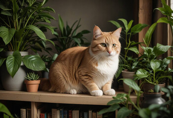 Cat Reaching Up Towards Hanging Plant Indoors