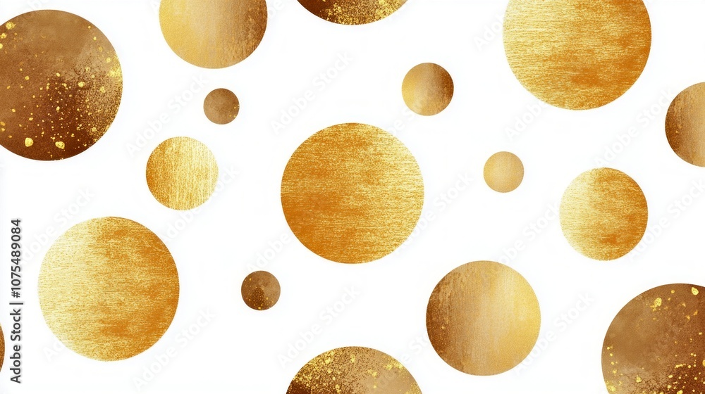 Poster golden circles with textured designs on a white background create a stylish and elegant pattern. thi