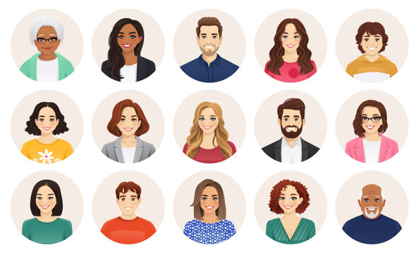 Smiling multiethnic diversity people avatar set. Different men and women characters collection. Isolated vector illustration.
