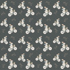 Vintage bicycle pattern with flowers on a dark background during springtime