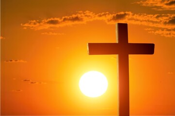 Christian wooden cross in sky background