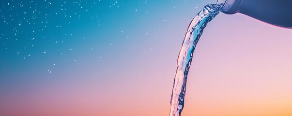 Aquarius pouring water under starry sky, flow and renewal concept