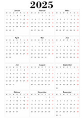 2025 calendar German, isolated on white background design element