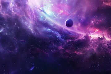 Fototapeta premium Purple Nebula with Planet