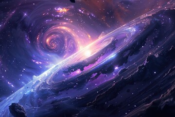 Breathtaking??of a colorful and vibrant spiral galaxy with glowing stars and cosmic dust.