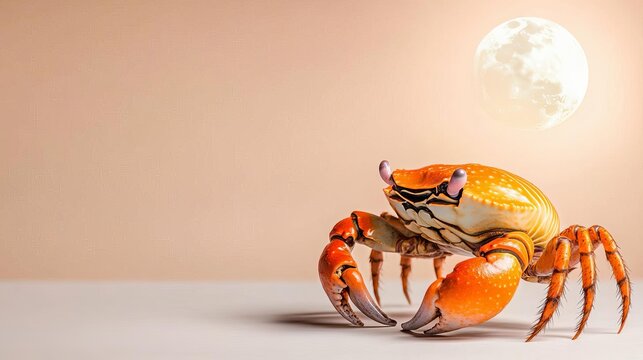 Cancer crab under a bright moon, gentle and caring
