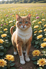 Obraz premium cat and flowers