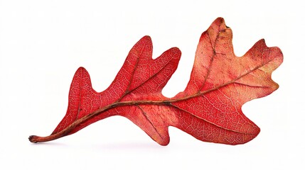 Fototapeta premium Isolated Red Oak Leaf on White Background Capturing the Vibrant Colors of Autumn, Ideal for Nature-themed Projects and Seasonal Designs
