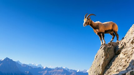 Obraz premium Capricorn goat on steep mountain, resilient and focused