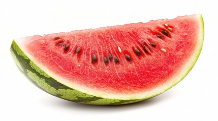 Fresh Ripe Watermelon Slice Isolated on White Background for Food Decoration, Healthy Eating, Summer Refreshment, and Culinary Presentation