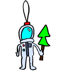 Christmas astronaut with a Christmas tree. Vector drawing depicts a Christmas tree toy.