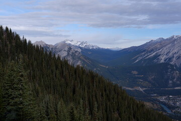 Photo of Cascade Mountain with the Bow Valley, Bow River and town of Banff  within Banff National Park in Alberta, Canada.