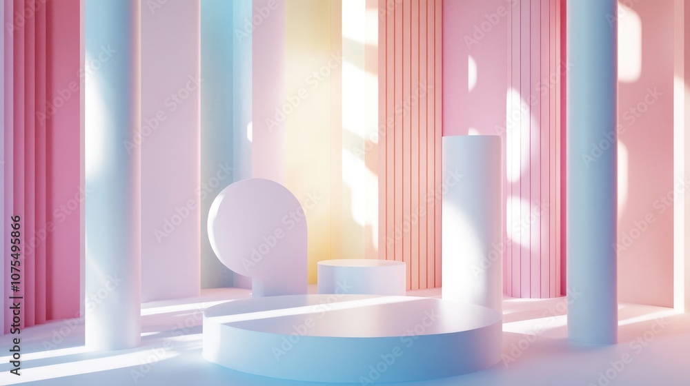 Poster 3d render featuring an abstract background with white tubes basic geometric shapes a pastel color pa