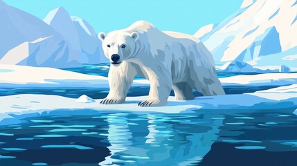 White bear on melting ice sheets in polar waters